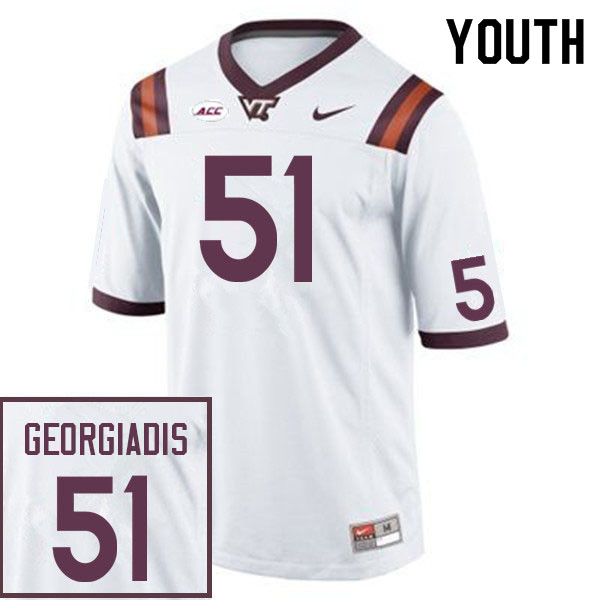 Youth #51 Dimitri Georgiadis Virginia Tech Hokies College Football Jerseys Sale-White - Click Image to Close